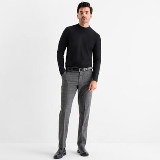 J. Ferrar Ultra Comfort Mens Stretch Fabric Slim Fit Windowpane Flat Front Suit Pant