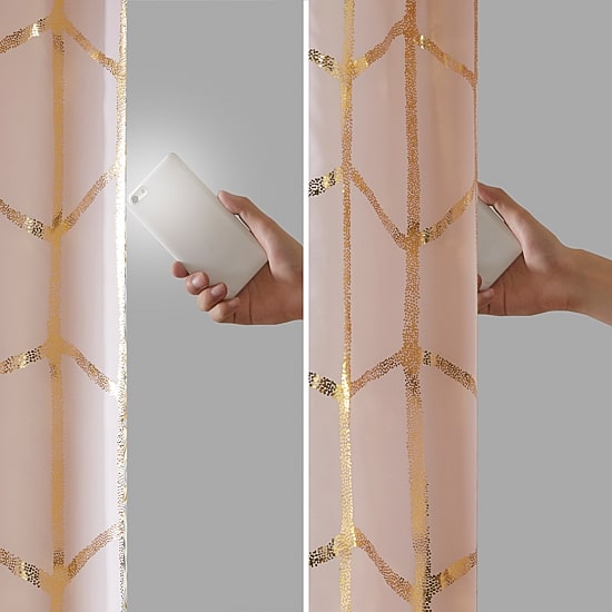 Intelligent Design Khloe Metallic Geometric Printed Grommet Top Energy Saving 100% Blackout Single Curtain Panel