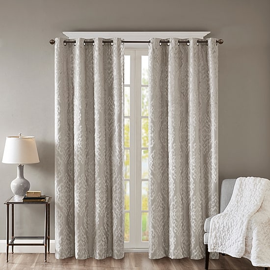 Madison Park Elysia Knitted Jacquard Damask Grommet Top Energy Saving 100% Blackout Single Curtain Panel