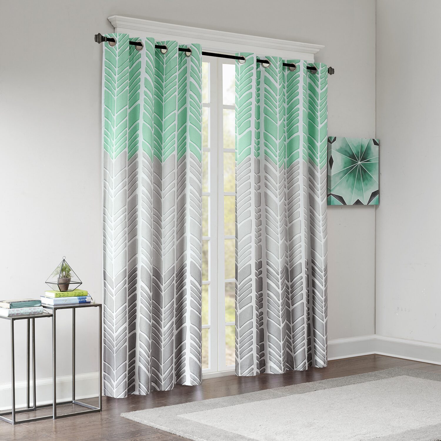 Intelligent Design Kennedy Geometric 50"W X 84"L Grommet Top 100% Blackout Single Curtain Panel