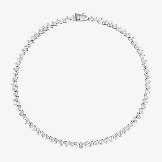 Womens White Sapphire Sterling Silver 18 Inch Tennis Necklace