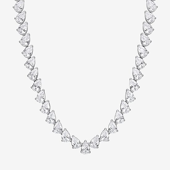Womens White Sapphire Sterling Silver 18 Inch Tennis Necklace