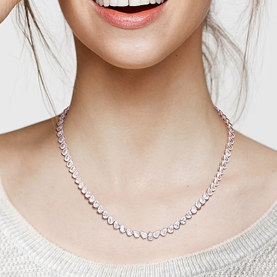 Womens White Sapphire Sterling Silver 18 Inch Tennis Necklace