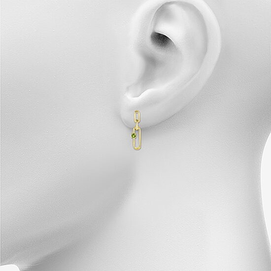 Womens Genuine Green Peridot 14K Gold Over Silver Paperclip Drop Earrings