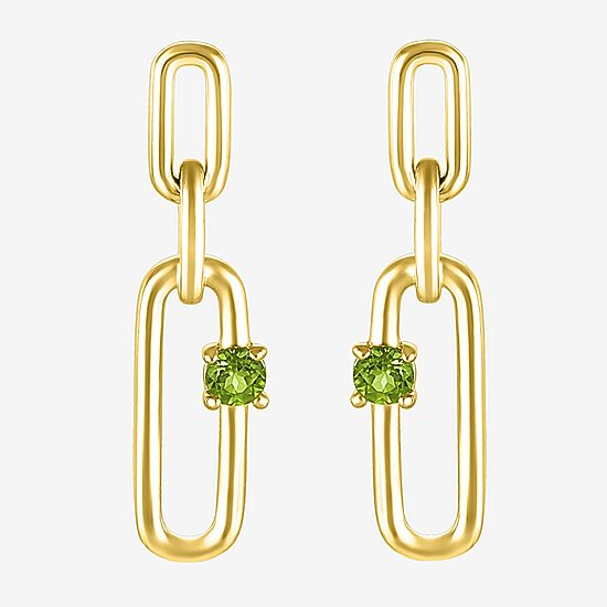 Womens Genuine Green Peridot 14K Gold Over Silver Paperclip Drop Earrings