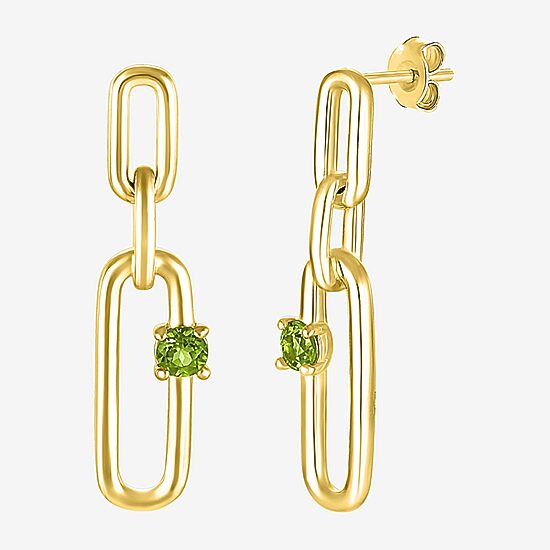 Womens Genuine Green Peridot 14K Gold Over Silver Paperclip Drop Earrings