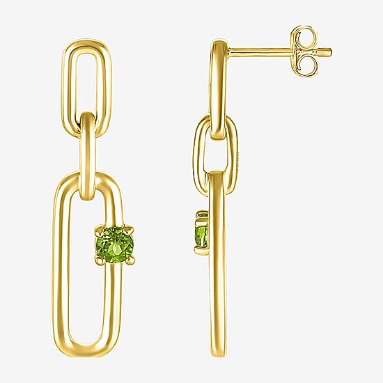 Womens Genuine Green Peridot 14K Gold Over Silver Paperclip Drop Earrings