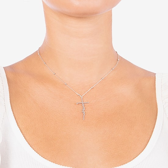 Womens Sterling Silver Cross 16 Inch Pendant Necklace