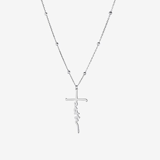 Womens Sterling Silver Cross 16 Inch Pendant Necklace