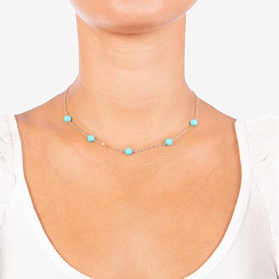 Womens Blue Turquoise Sterling Silver 16 Inch Beaded Necklace