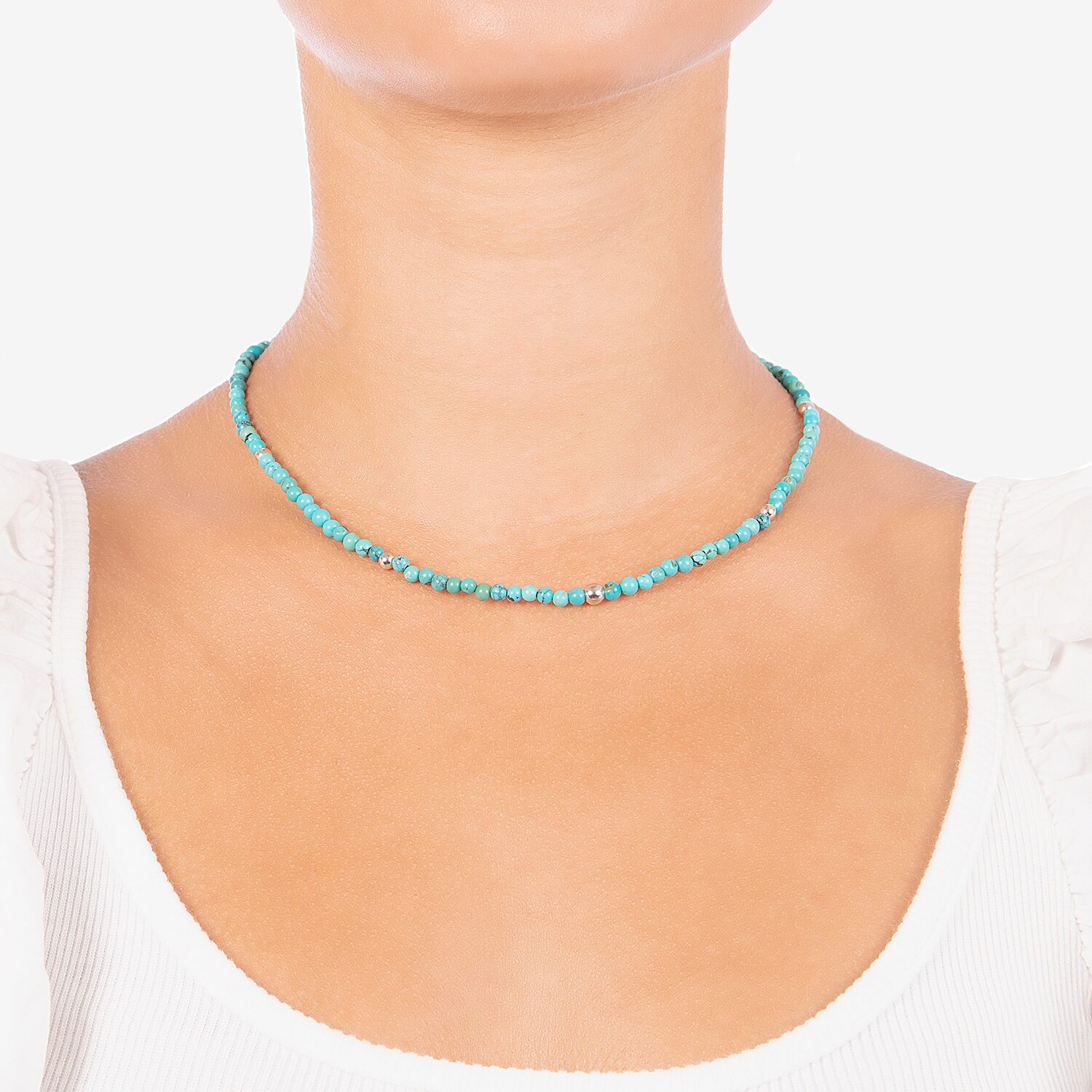 Womens Blue Turquoise Sterling Silver 16 Inch Beaded Necklace