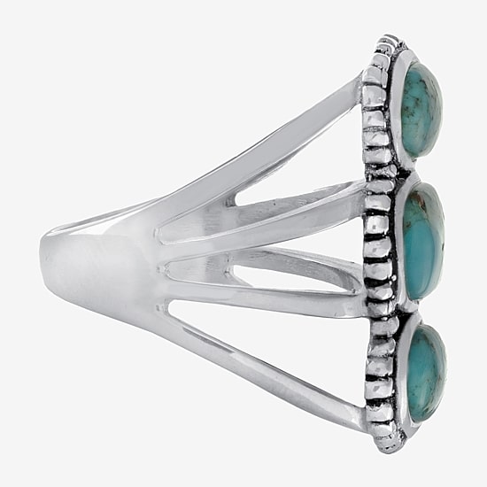 Womens Enhanced Blue Turquoise Sterling Silver Oval Cocktail Ring