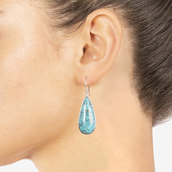 Womens Enhanced Blue Turquoise Sterling Silver Pear Drop Earrings