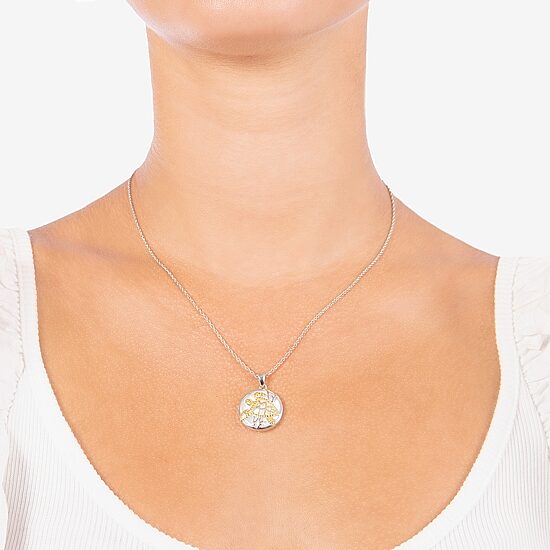 Turtle Womens White Mother Of Pearl 14K Two Tone Gold Over Silver 18 Inch Pendant Necklace