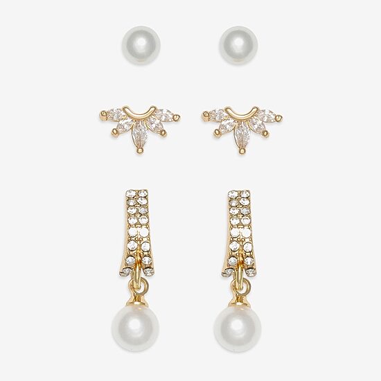 Mixit Womens Simulated Pearl Hypoallergenic 3 Pair Earring Set