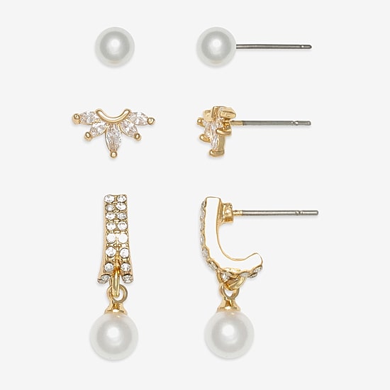 Mixit Womens Simulated Pearl Hypoallergenic 3 Pair Earring Set