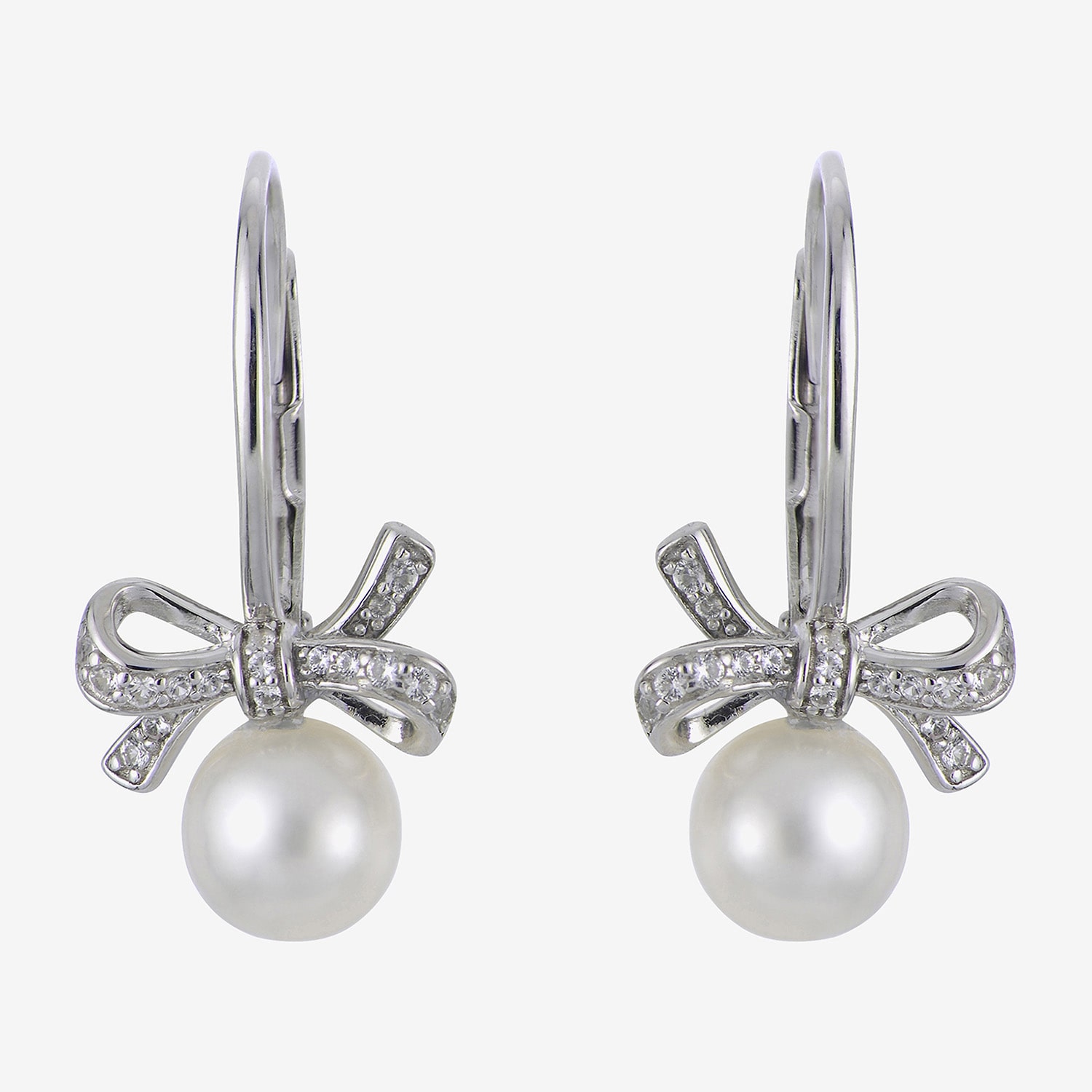 Womens White Cultured Freshwater Pearl Sterling Silver Bow Drop Earrings