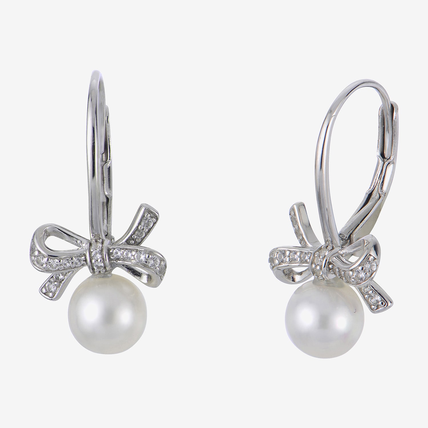 Womens White Cultured Freshwater Pearl Sterling Silver Bow Drop Earrings