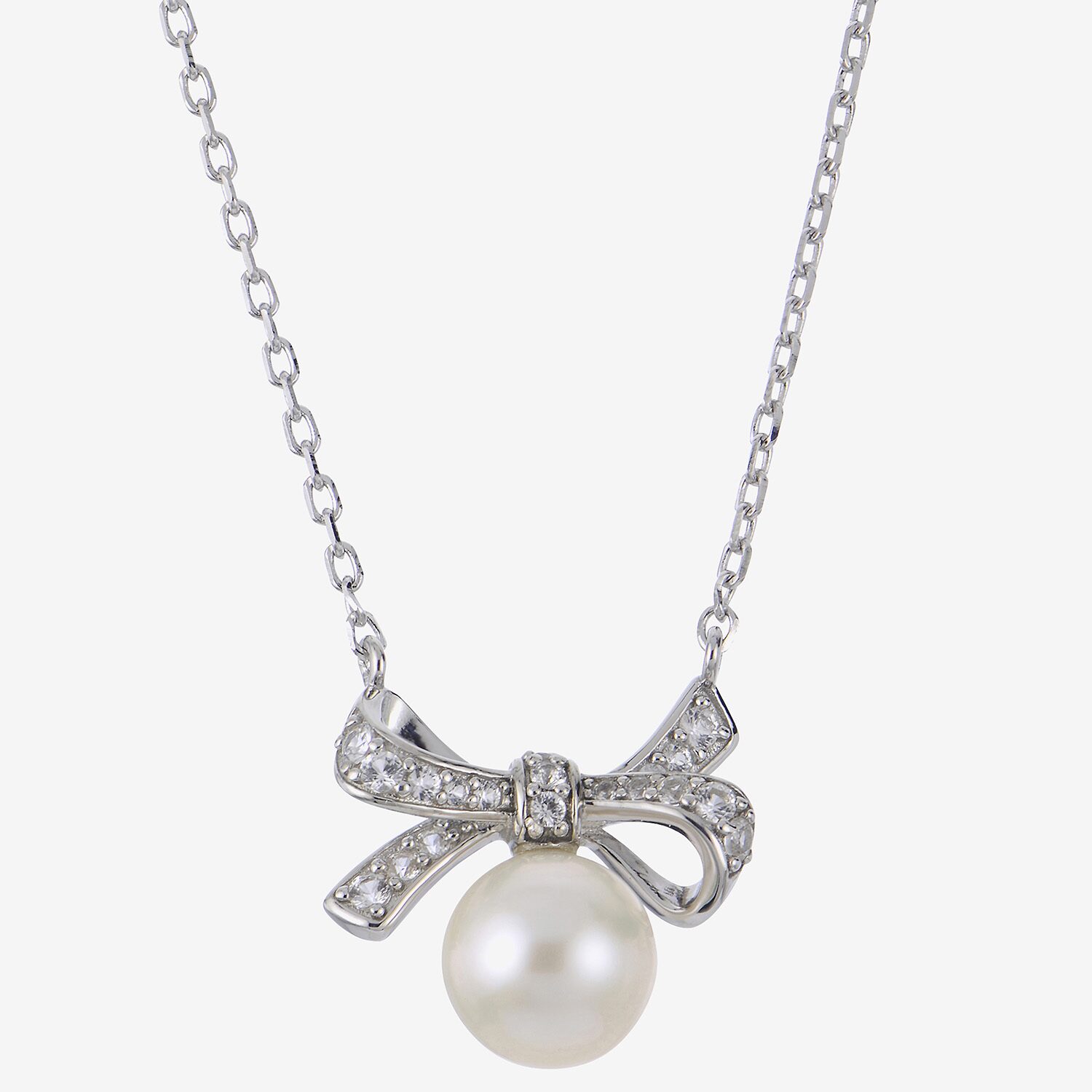 Womens White Cultured Freshwater Pearl Sterling Silver Bow 18 Inch Pendant Necklace