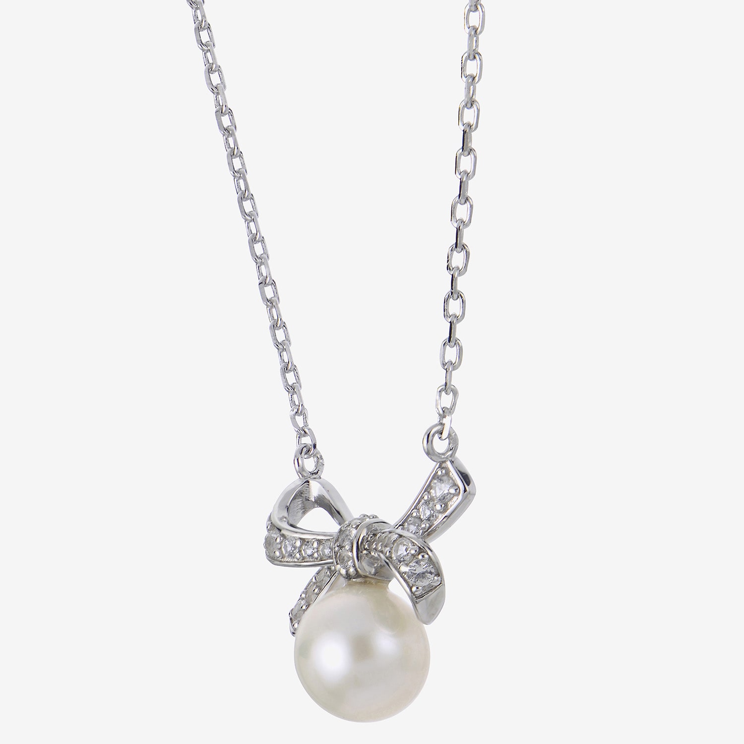 Womens White Cultured Freshwater Pearl Sterling Silver Bow 18 Inch Pendant Necklace