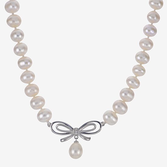 Womens White Sterling Silver 16 Inch Strand Necklace