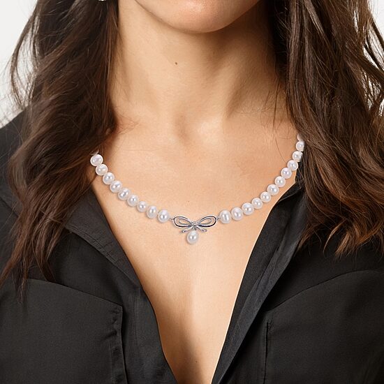 Womens White Sterling Silver 16 Inch Strand Necklace