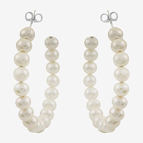 Womens White Cultured Freshwater Pearl Sterling Silver 40mm Hoop Earrings, One Size