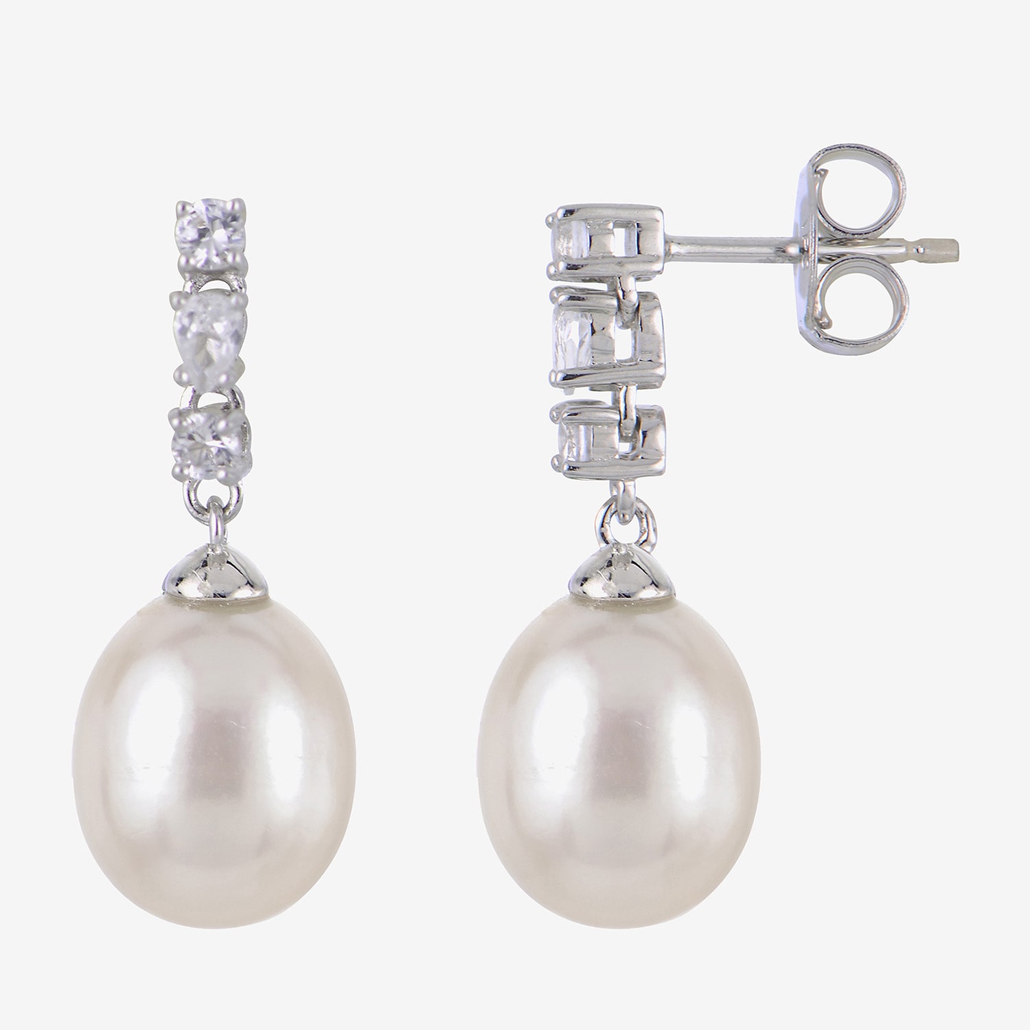 Womens White Cultured Freshwater Pearl Sterling Silver Drop Earrings
