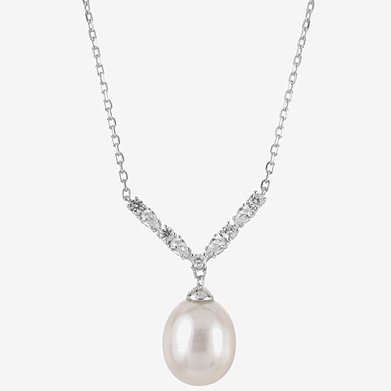 Womens White Cultured Freshwater Pearl Sterling Silver 18 Inch Pendant Necklace
