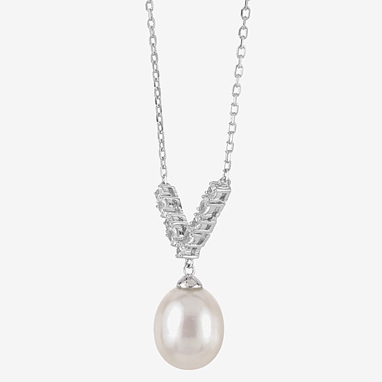 Womens White Cultured Freshwater Pearl Sterling Silver 18 Inch Pendant Necklace
