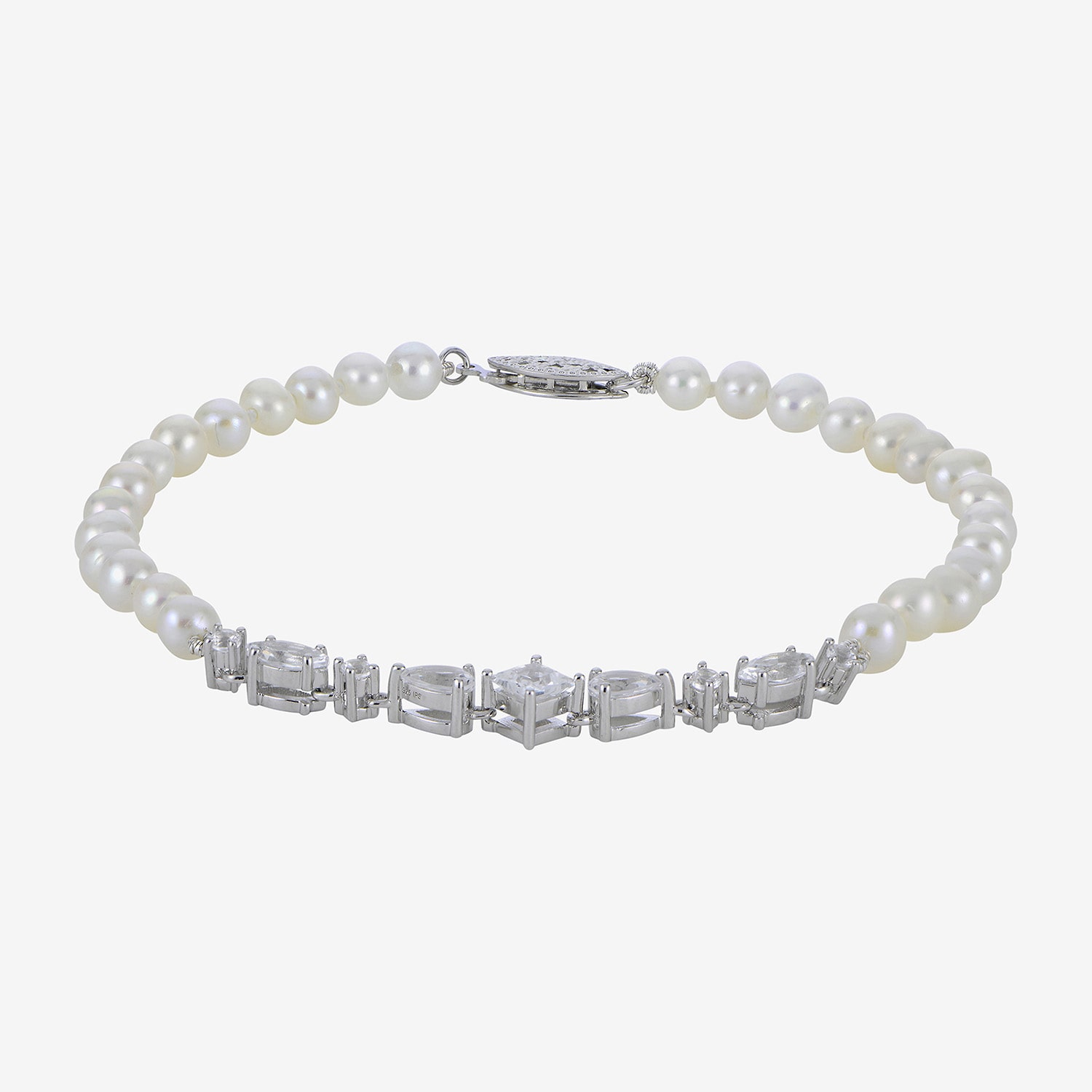 Womens White Cultured Freshwater Pearl Sterling Silver Strand Bracelet
