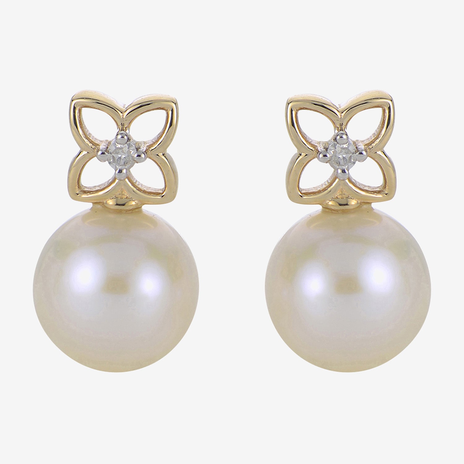 White Cultured Freshwater Pearl 14K Gold 15mm Bow Stud Earrings