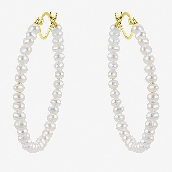 Womens White Cultured Freshwater Pearl 14K Gold 40mm Hoop Earrings