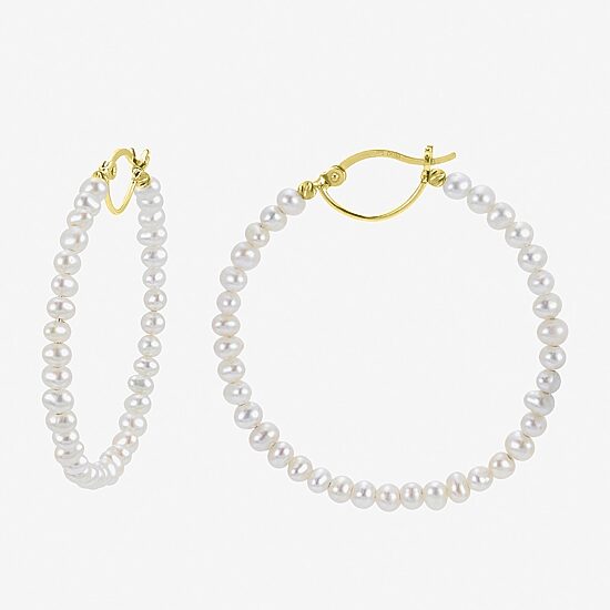 Womens White Cultured Freshwater Pearl 14K Gold 40mm Hoop Earrings