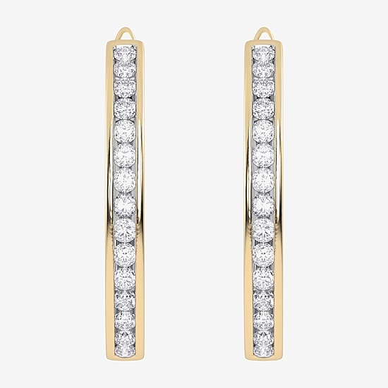 (H-I / Si2-I1) Womens 1 CT. T.W. Lab Grown White Diamond 10K Gold 28.8mm Hoop Earrings