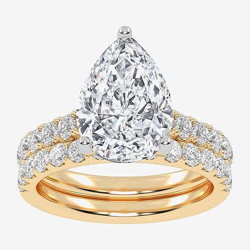 Signature By Modern Bride (G-H / Si1-Si2) Womens 4 CT. T.W. Lab Grown White Diamond 14K Gold Pear Side Stone Bridal Set, 9, Yellow
