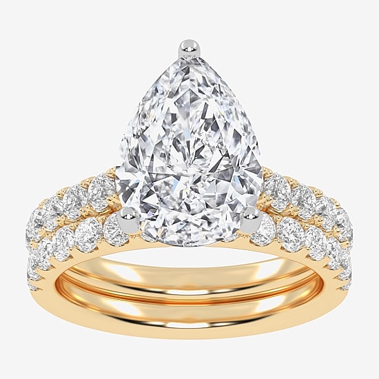 Signature By Modern Bride (G-H / Si1-Si2) Womens 4 CT. T.W. Lab Grown White Diamond 14K Gold Pear Side Stone Bridal Set