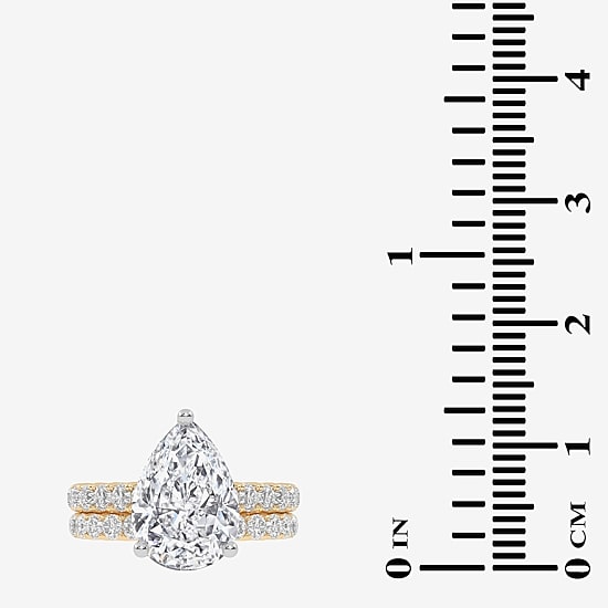 Signature By Modern Bride (G-H / Si1-Si2) Womens 4 CT. T.W. Lab Grown White Diamond 14K Gold Pear Side Stone Bridal Set