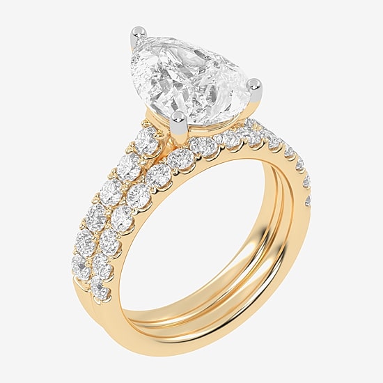 Signature By Modern Bride (G-H / Si1-Si2) Womens 4 CT. T.W. Lab Grown White Diamond 14K Gold Pear Side Stone Bridal Set