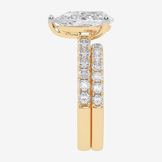 Signature By Modern Bride (G-H / Si1-Si2) Womens 4 CT. T.W. Lab Grown White Diamond 14K Gold Pear Side Stone Bridal Set
