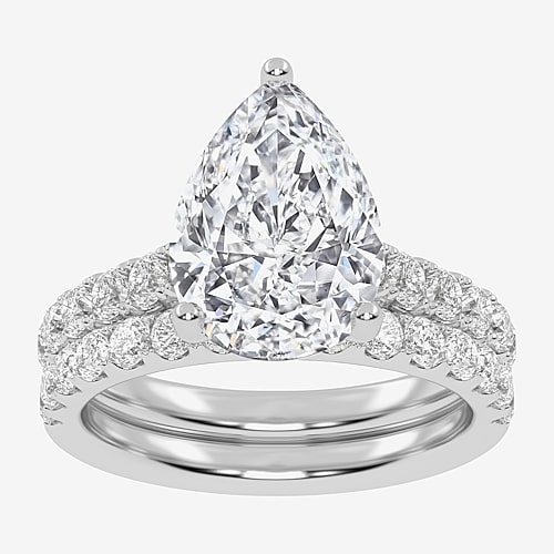 Signature By Modern Bride (G-H / Si1-Si2) Womens 4 CT. T.W. Lab Grown White Diamond 14K Gold Pear Side Stone Bridal Set, 9, White