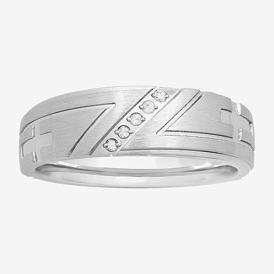  Mens Diamond-Accent Cross Stainless Steel 8mm Wedding Band