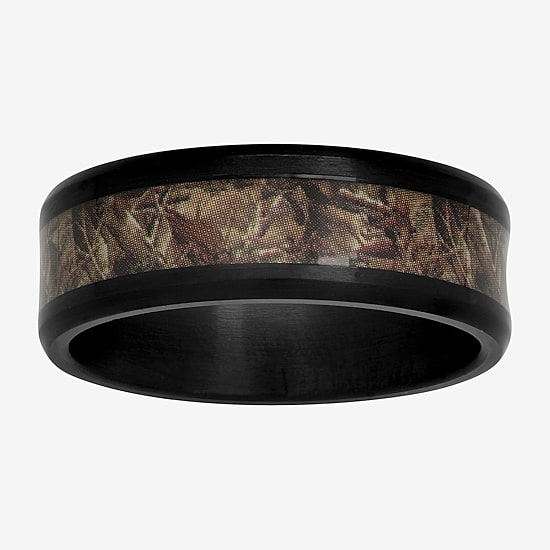  Mens Black Ceramic and Camo Inlay 8mm Comfort Fit Wedding Band