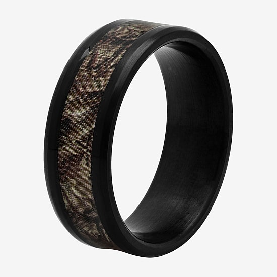 Mens Black Ceramic and Camo Inlay 8mm Comfort Fit Wedding Band