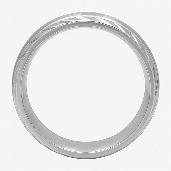  Personalized Mens 7mm Diamond-Cut Stainless Steel Wedding Band