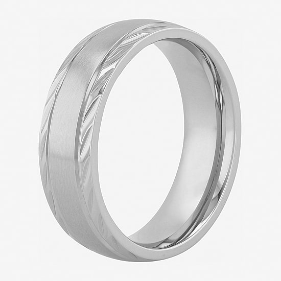 Personalized Mens 7mm Diamond-Cut Stainless Steel Wedding Band