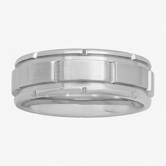  Personalized Mens 8mm Comfort Fit Stainless Steel Brick Pattern Wedding Band