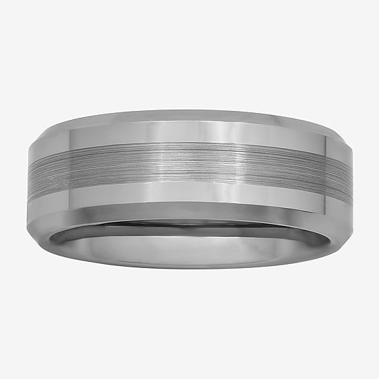  Personalized Mens 8mm Comfort Fit Satin Center Tungsten Carbide Wedding Band