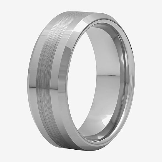  Personalized Mens 8mm Comfort Fit Satin Center Tungsten Carbide Wedding Band