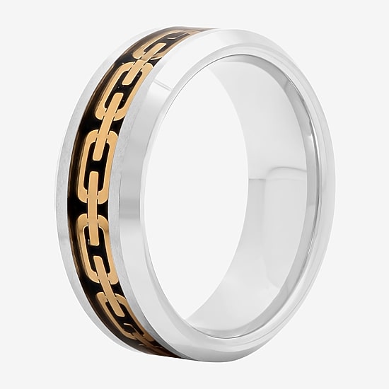  Mens 8mm Comfort Fit Chain Inlay Tungsten Wedding Band